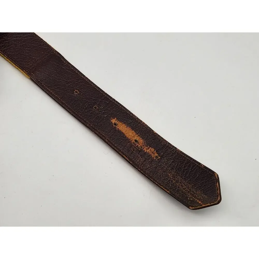 Leather Yellow Needlepoint Belt Brass Buckle CSP, Hunting, Gavel, Tenis, 40''L